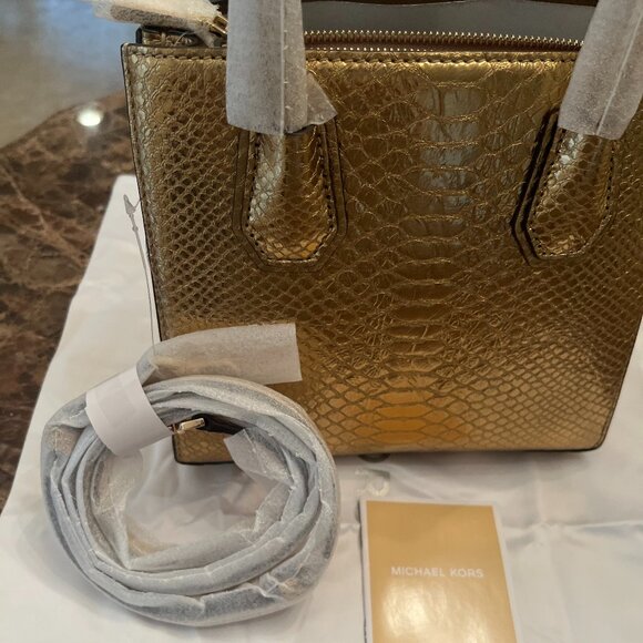 NWT Michael Michael Kors Gold Mercer Studio Leather Crossbody & Top Handle Bag - Picture 11 of 16